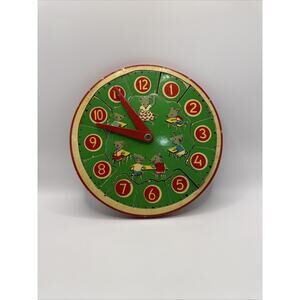Vintage Simplex 1970's Wooden Clock Learning Toy Puzzle Red/Green Mice Holland